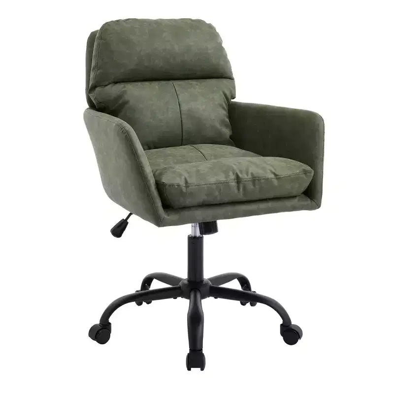 Silla de oficina de cuero sintético de primera calidad con ajuste de altura - Adecuada para usar en oficinas, dormitorios, tocadores y otros entornos interiores
