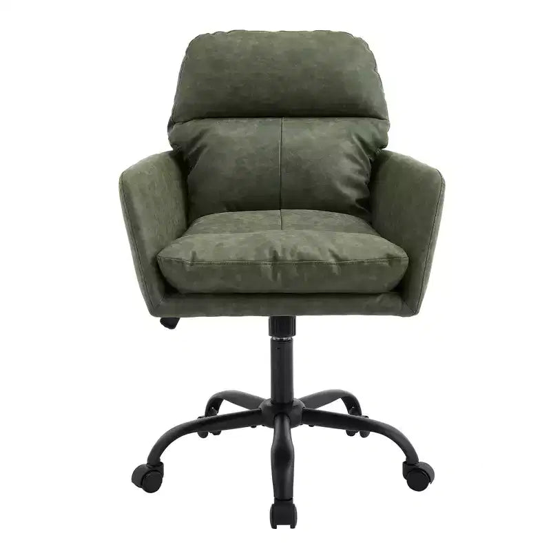 Silla de oficina de cuero sintético de primera calidad con ajuste de altura - Adecuada para usar en oficinas, dormitorios, tocadores y otros entornos interiores