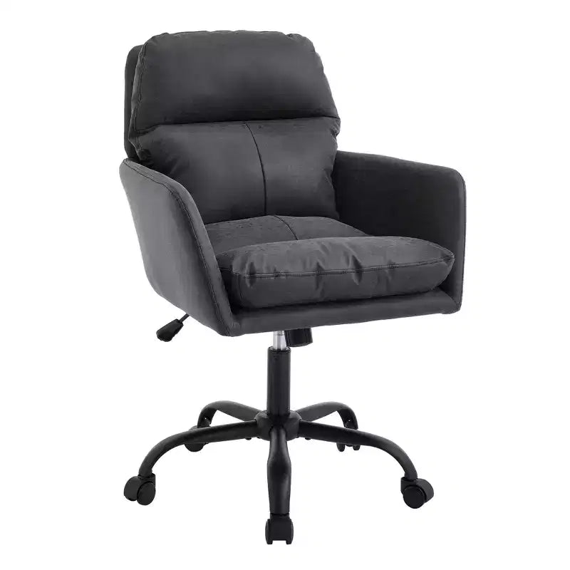 Silla de oficina de cuero sintético de primera calidad con ajuste de altura - Adecuada para usar en oficinas, dormitorios, tocadores y otros entornos interiores
