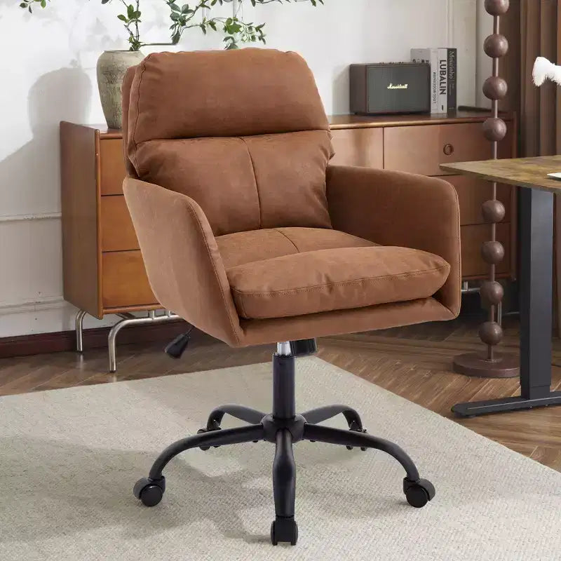 Silla de oficina de cuero sintético de primera calidad con ajuste de altura - Adecuada para usar en oficinas, dormitorios, tocadores y otros entornos interiores