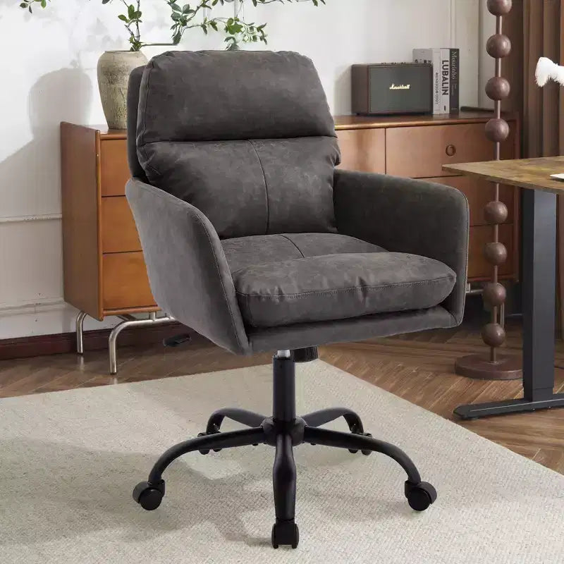 Silla de oficina de cuero sintético de primera calidad con ajuste de altura - Adecuada para usar en oficinas, dormitorios, tocadores y otros entornos interiores