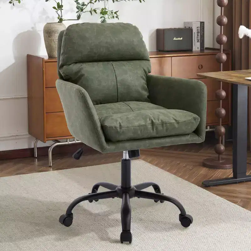 Silla de oficina de cuero sintético de primera calidad con ajuste de altura - Adecuada para usar en oficinas, dormitorios, tocadores y otros entornos interiores