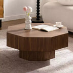 30.51 inch Octagonal-Shaped Walnut Coffee Table with Vintage Design for Living Room