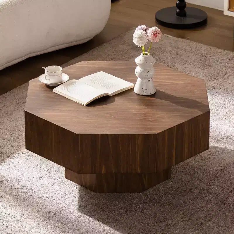Mesa de centro octogonal de nogal de 30.51 pulgadas con diseño vintage para sala de estar