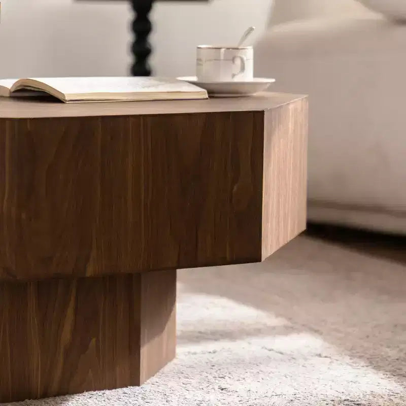 Mesa de centro octogonal de nogal de 30.51 pulgadas con diseño vintage para sala de estar