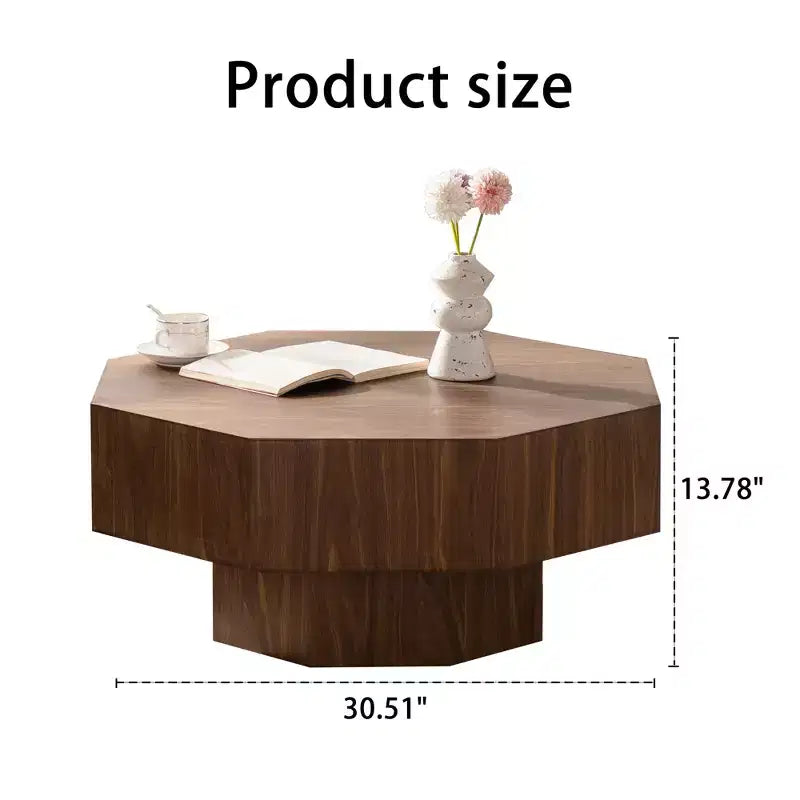 Mesa de centro octogonal de nogal de 30.51 pulgadas con diseño vintage para sala de estar