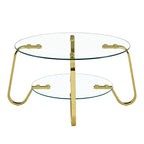 Mesa de centro retro minimalista con estructura de metal y doble capa de vidrio templado, tamaño 31.5x31.5x17.7 pulgadas