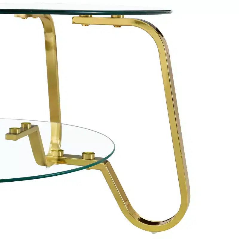 Mesa de centro retro minimalista con estructura de metal y doble capa de vidrio templado, tamaño 31.5x31.5x17.7 pulgadas