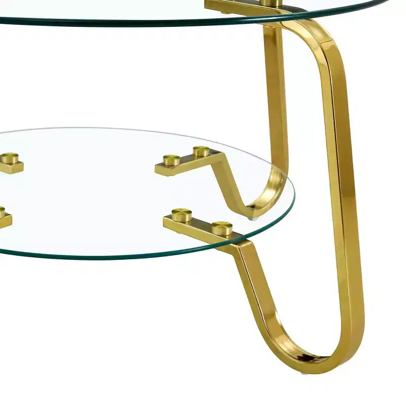 Mesa de centro retro minimalista con estructura de metal y doble capa de vidrio templado, tamaño 31.5x31.5x17.7 pulgadas