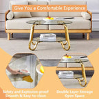 Mesa de centro retro minimalista con estructura de metal y doble capa de vidrio templado, tamaño 31.5x31.5x17.7 pulgadas