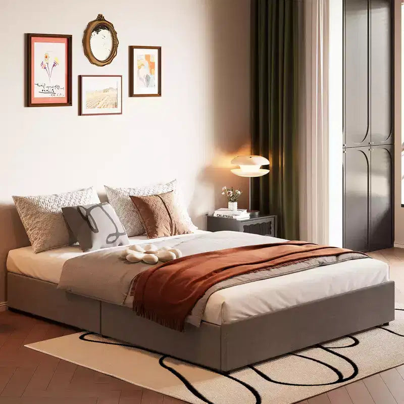 Estructura de cama con 4 cajonesTapizado en tela, fácil de montar
