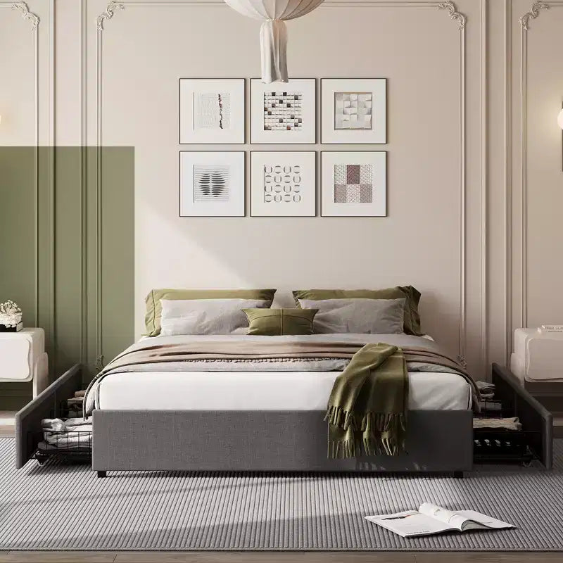 Estructura de cama con 4 cajonesTapizado en tela, fácil de montar