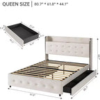 Base de cama con 4 cajones de almacenamiento, plataforma tapizada en terciopelo, soporte de 1000 lb, beige, TAMAÑO QUEEN