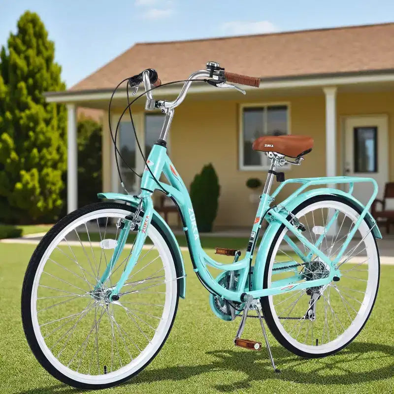 NAYSAYE Bicicleta Cruiser de 24 pulgadas y 7 velocidades para mujer, bicicleta cruiser completa con freno en V doble, asiento ajustable, cuadro de acero para mujeres y hombres para ir al trabajo y ocio