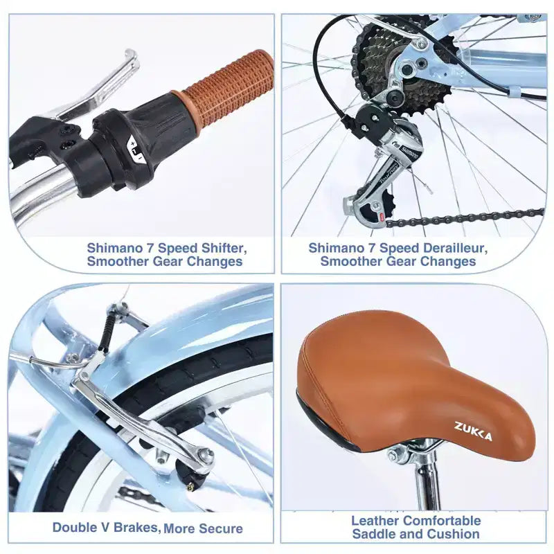 NAYSAYE Bicicleta Cruiser de 24 pulgadas y 7 velocidades para mujer, bicicleta cruiser completa con freno en V doble, asiento ajustable, cuadro de acero para mujeres y hombres para ir al trabajo y ocio