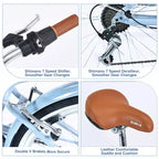 NAYSAYE Bicicleta Cruiser de 24 pulgadas y 7 velocidades para mujer, bicicleta cruiser completa con freno en V doble, asiento ajustable, cuadro de acero para mujeres y hombres para ir al trabajo y ocio