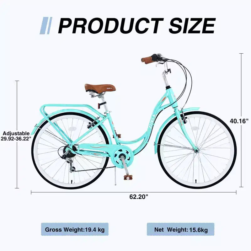 NAYSAYE Bicicleta Cruiser de 24 pulgadas y 7 velocidades para mujer, bicicleta cruiser completa con freno en V doble, asiento ajustable, cuadro de acero para mujeres y hombres para ir al trabajo y ocio