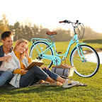 NAYSAYE Bicicleta Cruiser de 24 pulgadas y 7 velocidades para mujer, bicicleta cruiser completa con freno en V doble, asiento ajustable, cuadro de acero para mujeres y hombres para ir al trabajo y ocio