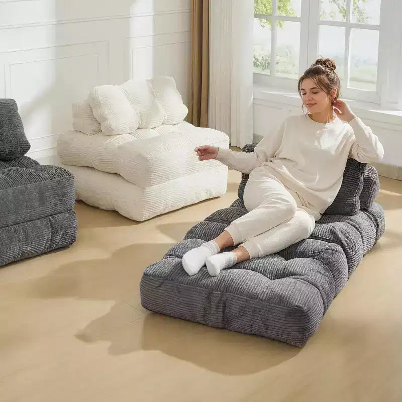 Sofá cama convertible multifuncional 3 en 1 - Tela de pana capitoné, paso de 10 mm, sofá cama plegable con almohadas, colchón cómodo.