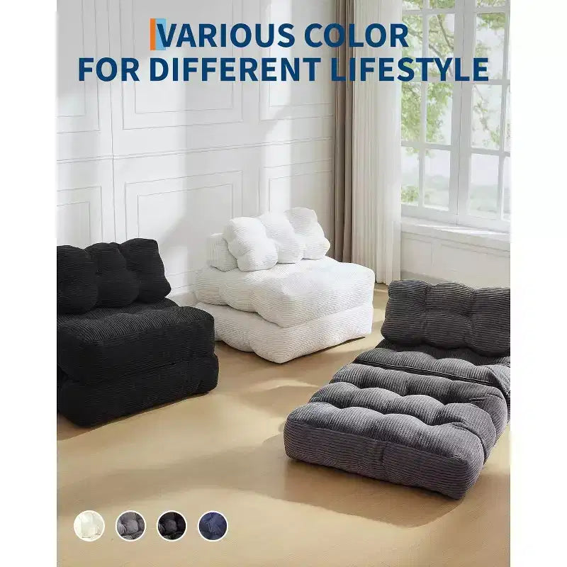 Sofá cama convertible multifuncional 3 en 1 - Tela de pana capitoné, paso de 10 mm, sofá cama plegable con almohadas, colchón cómodo.