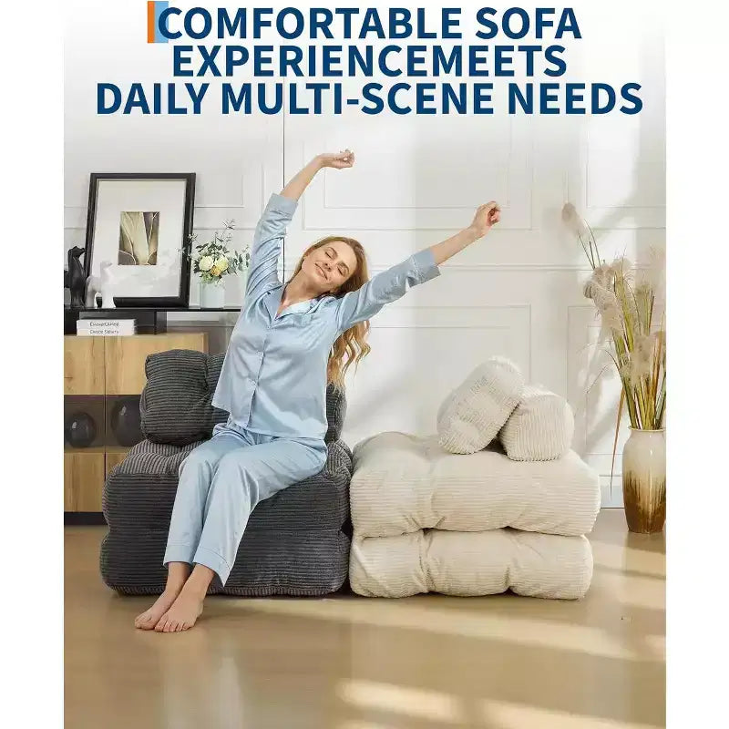 Sofá cama convertible multifuncional 3 en 1 - Tela de pana capitoné, paso de 10 mm, sofá cama plegable con almohadas, colchón cómodo.