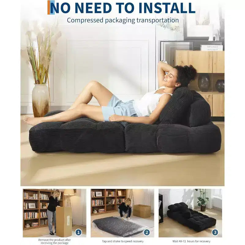Sofá cama convertible multifuncional 3 en 1 - Tela de pana capitoné, paso de 10 mm, sofá cama plegable con almohadas, colchón cómodo.