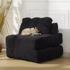 Sofá cama convertible multifuncional 3 en 1 - Tela de pana capitoné, paso de 10 mm, sofá cama plegable con almohadas, colchón cómodo.