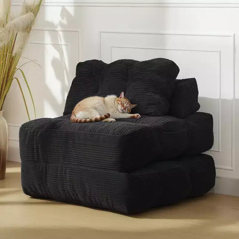 Sofá cama convertible multifuncional 3 en 1 - Tela de pana capitoné, paso de 10 mm, sofá cama plegable con almohadas, colchón cómodo.