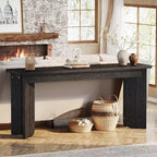 Lantine 70.9-Inch Extra Long Farmhouse Console Table with Widened Tabletop, Sturdy Double Pedestal, for Living Room Entryway (Black)