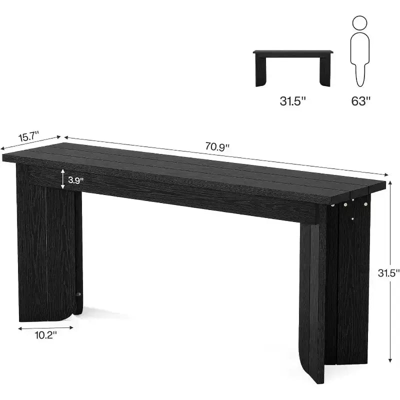 Mesa consola extralarga de estilo rústico de 70.9 pulgadas con tablero ensanchado, base doble robusta, para entrada de sala de estar (negro)