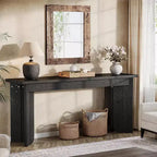 Mesa consola extralarga de estilo rústico de 70.9 pulgadas con tablero ensanchado, base doble robusta, para entrada de sala de estar (negro)