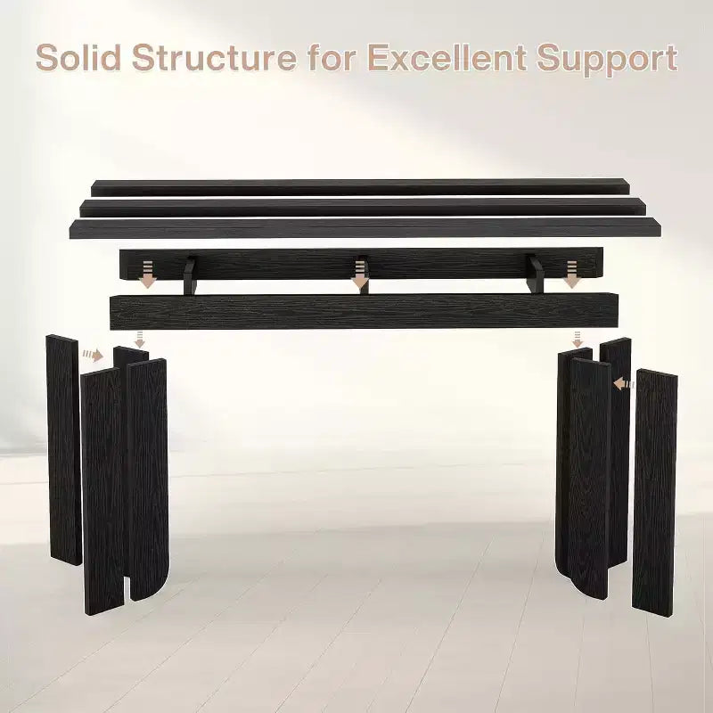 Mesa consola extralarga de estilo rústico de 70.9 pulgadas con tablero ensanchado, base doble robusta, para entrada de sala de estar (negro)