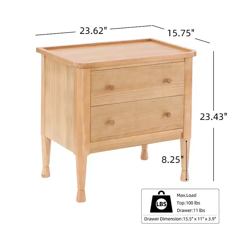 Mesita de noche moderna de madera con 2 cajones y tablero con bandeja