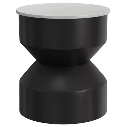 Dolly 16 inch Wide Genuine Marble Top Modern Metal End Table in Black/White, Assembled