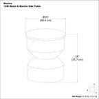 Mesa auxiliar moderna de metal con tapa de mármol auténtico de 16 pulgadas de ancho en blanco/negro, ensamblada
