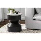 Mesa auxiliar moderna de metal con tapa de mármol auténtico de 16 pulgadas de ancho en blanco/negro, ensamblada