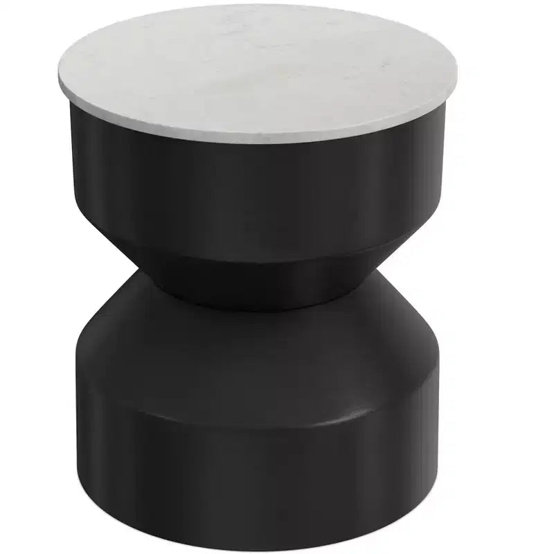 Mesa auxiliar moderna de metal con tapa de mármol auténtico de 16 pulgadas de ancho en blanco/negro, ensamblada