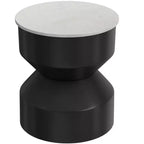 Mesa auxiliar moderna de metal con tapa de mármol auténtico de 16 pulgadas de ancho en blanco/negro, ensamblada