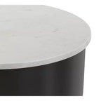 Mesa auxiliar moderna de metal con tapa de mármol auténtico de 16 pulgadas de ancho en blanco/negro, ensamblada