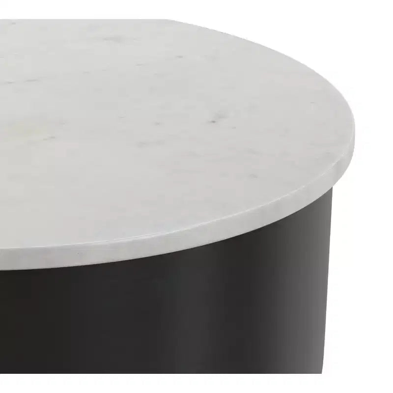 Mesa auxiliar moderna de metal con tapa de mármol auténtico de 16 pulgadas de ancho en blanco/negro, ensamblada