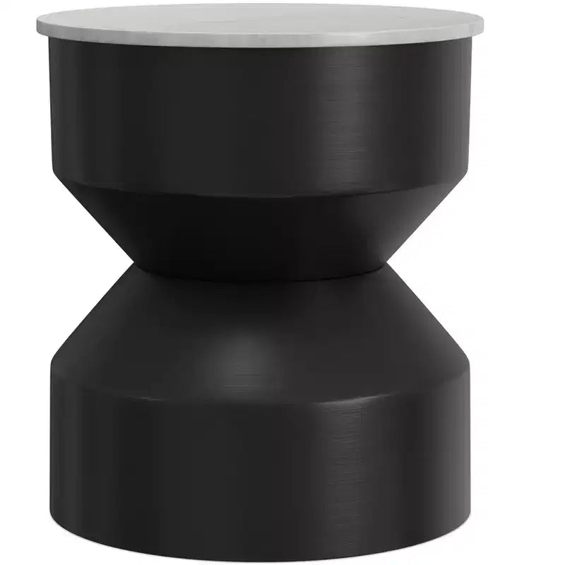 Mesa auxiliar moderna de metal con tapa de mármol auténtico de 16 pulgadas de ancho en blanco/negro, ensamblada
