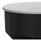 Mesa auxiliar moderna de metal con tapa de mármol auténtico de 16 pulgadas de ancho en blanco/negro, ensamblada
