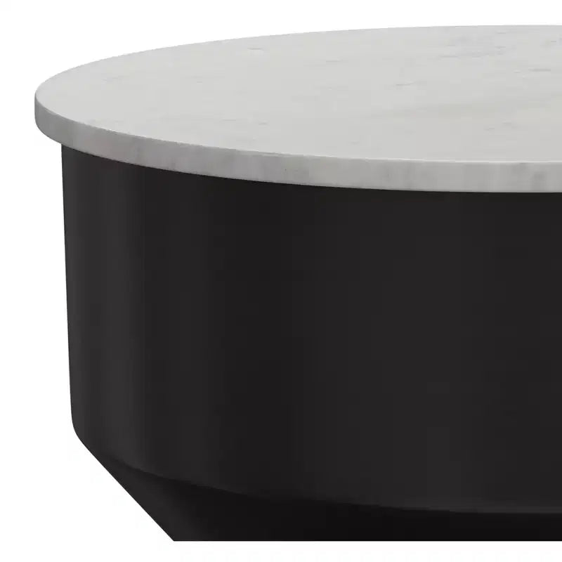 Mesa auxiliar moderna de metal con tapa de mármol auténtico de 16 pulgadas de ancho en blanco/negro, ensamblada