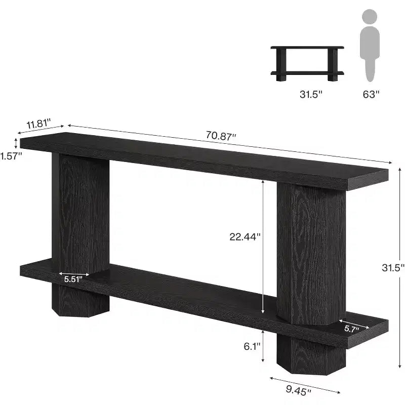 Table console longue Lantine de 71 pouces pour entrée, table de canapé en bois derrière le canapé, convient pour le salon, le couloir, le hall d'entrée, noir
