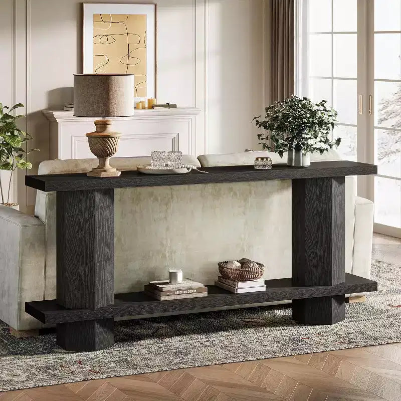 Table console longue Lantine de 71 pouces pour entrée, table de canapé en bois derrière le canapé, convient pour le salon, le couloir, le hall d'entrée, noir