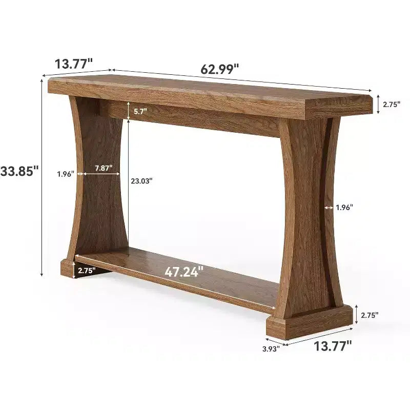 Mesa Consola de 63 Pulgadas para Entrada, Mesa de Entrada de 2 Niveles Detrás del Sofá con Estantes de Almacenamiento para Sala de Estar, Pasillo, Mesa de Madera Estrecha