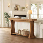 Mesa Consola de 63 Pulgadas para Entrada, Mesa de Entrada de 2 Niveles Detrás del Sofá con Estantes de Almacenamiento para Sala de Estar, Pasillo, Mesa de Madera Estrecha