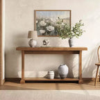 Mesa Consola de 63 Pulgadas para Entrada, Mesa de Entrada de 2 Niveles Detrás del Sofá con Estantes de Almacenamiento para Sala de Estar, Pasillo, Mesa de Madera Estrecha