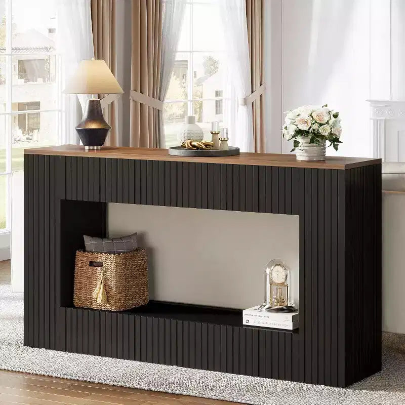 Lantine 55 Entryway Table, Modern Console Table with 2-Tier Storage, Narrow Sofa Furniture for Living Room, Entrance, Hallway, Black