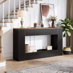 55 Mesa de Entrada, Mesa Consola Moderna con Almacenamiento de 2 Niveles, Mueble Estrecho para Sofá para Sala de Estar, Entrada, Pasillo, Negro